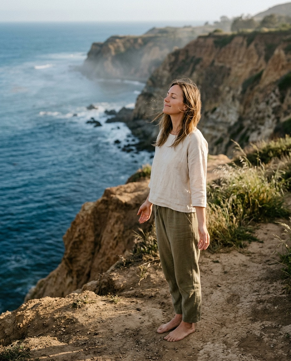 Person standing among ocean
